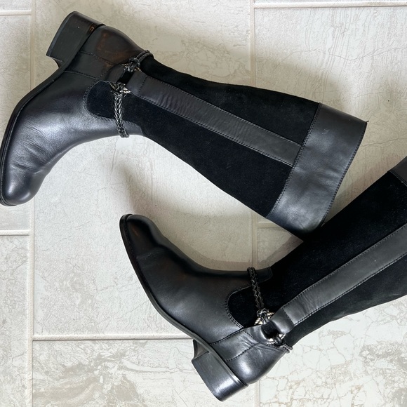 Black Vintage Riding Boots Genuine Leather & Suede Coldwater Creek Riding Boots - Picture 1 of 7